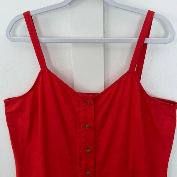 New Loft Red Flounce Dress Red Button Down Sleeveless Ruffle Cotton XL NWT - Picture 2 of 13